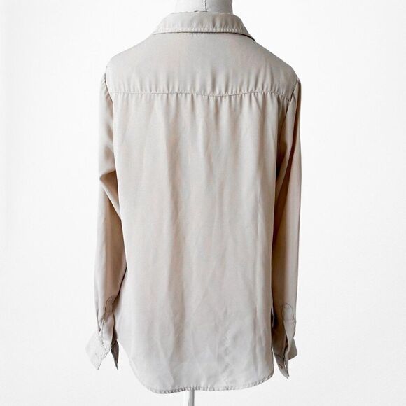 Vintage Y2K Timing Beige Brown Front Pocket Button Down Shirt Blouse Top Size S - Picture 5 of 6
